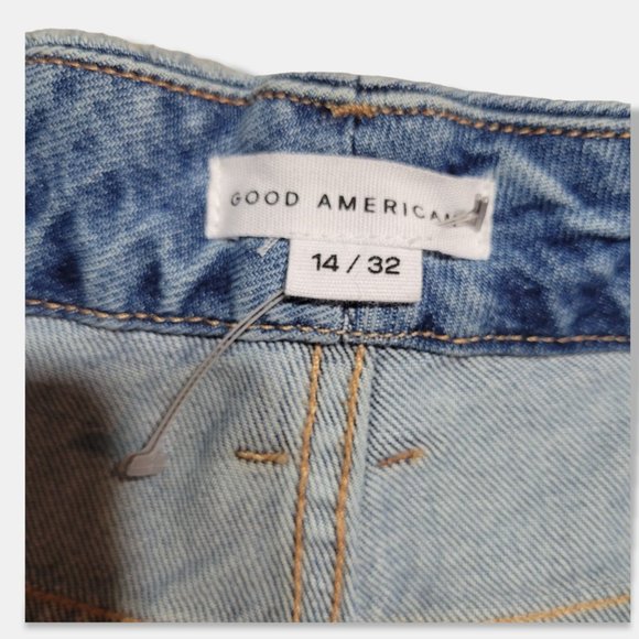 Good American Good Boy Twisted Slit Ankle Jeans Women's size 14 / 32 High Rise - Picture 3 of 16